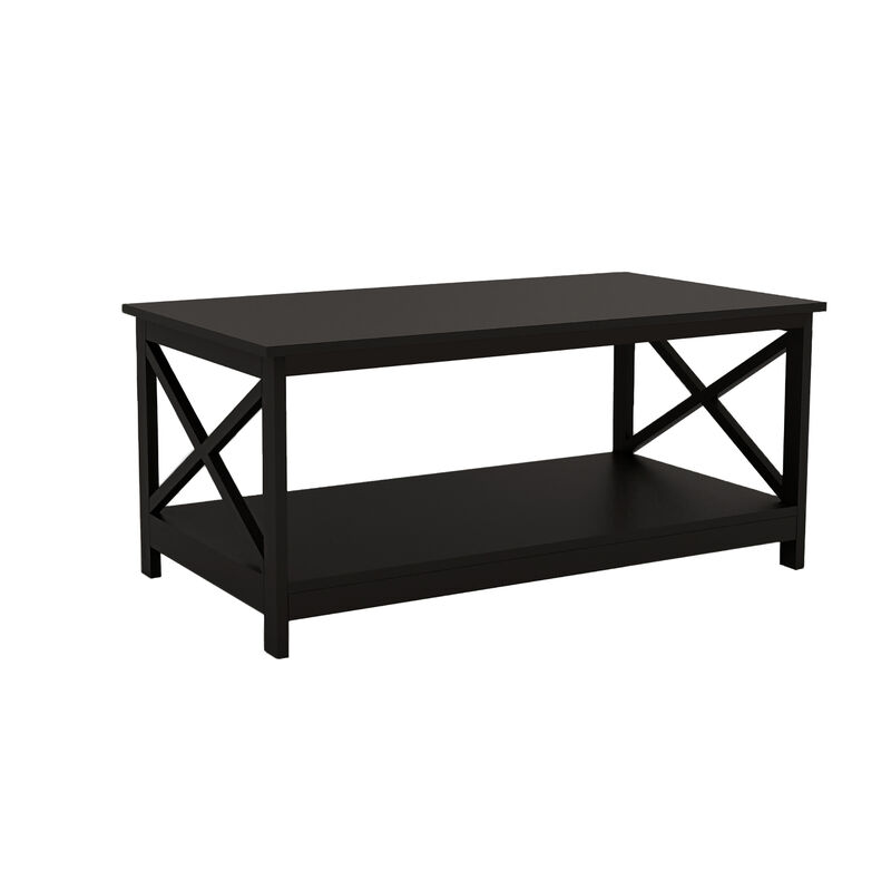 39.57 in. Black Rectangle Wood Coffee Table with Shelf