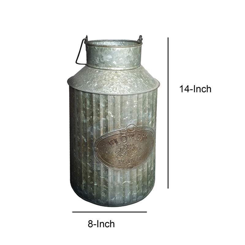 Decorative Flowers and Plants Metal Can with Handle, Gray-Benzara