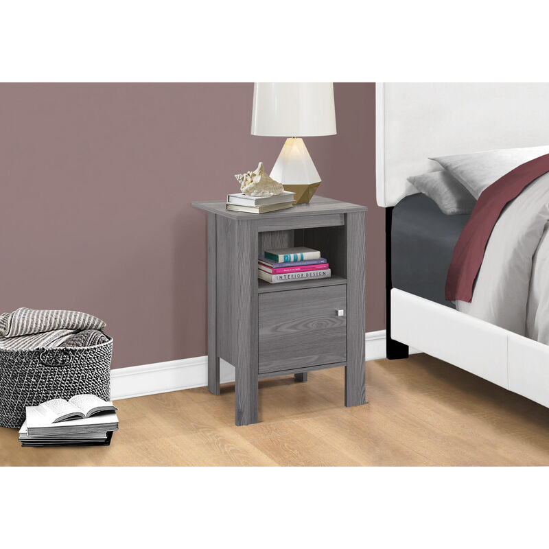 Monarch Specialties I 2138 Accent Table, Side, End, Nightstand, Lamp, Storage, Living Room, Bedroom, Laminate, Grey, Transitional