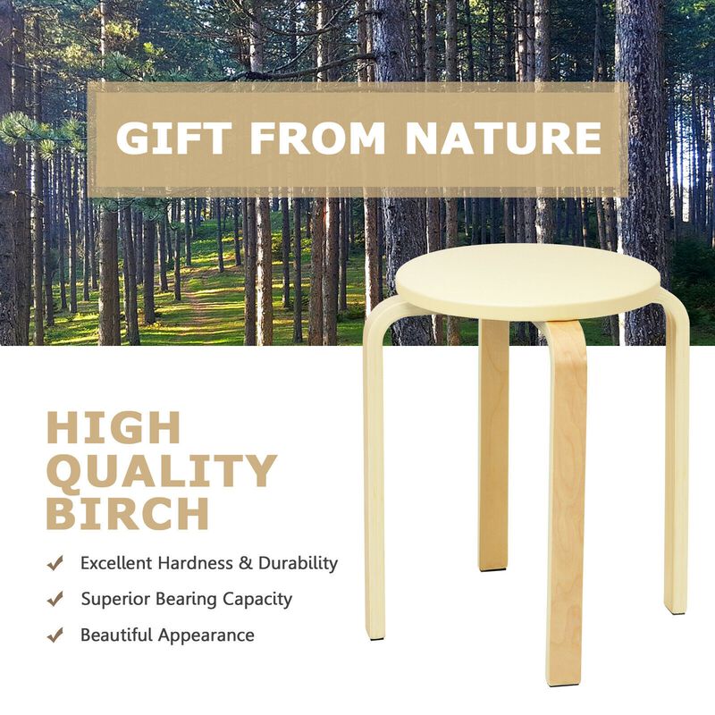 Set of 4 Bentwood Round Stool Stackable Dining Chairs with Padded Seat