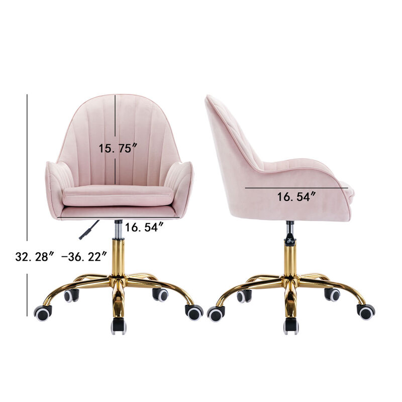 Velvet Home Office Chair with Wheels and Side Arms