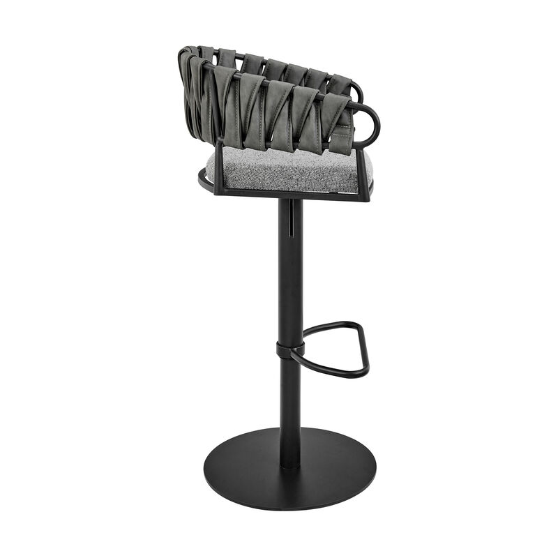Silabe Adjustable or Stool in Black Metal with Grey Fabric and Faux Leather
