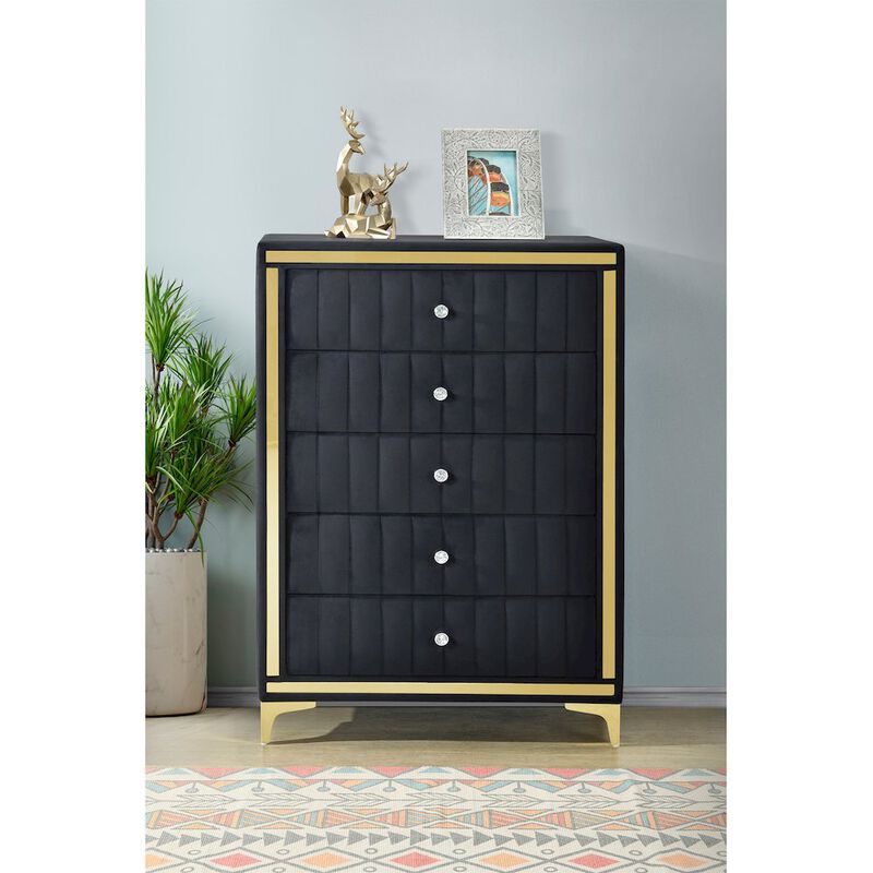 5-Drawer Chest Dresser with Gold Legs and Gold Trim - Fully Assembled