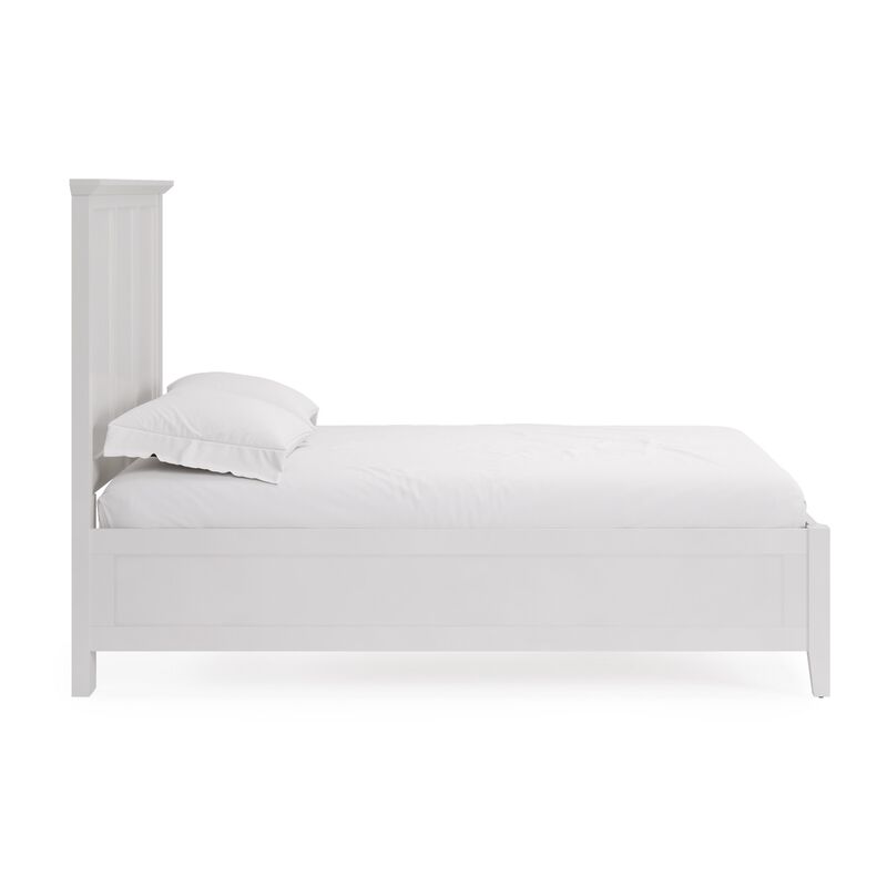 Fritz Queen Size Bed, Three Panel Design, Beveled Top, Brilliant White Wood - Benzara