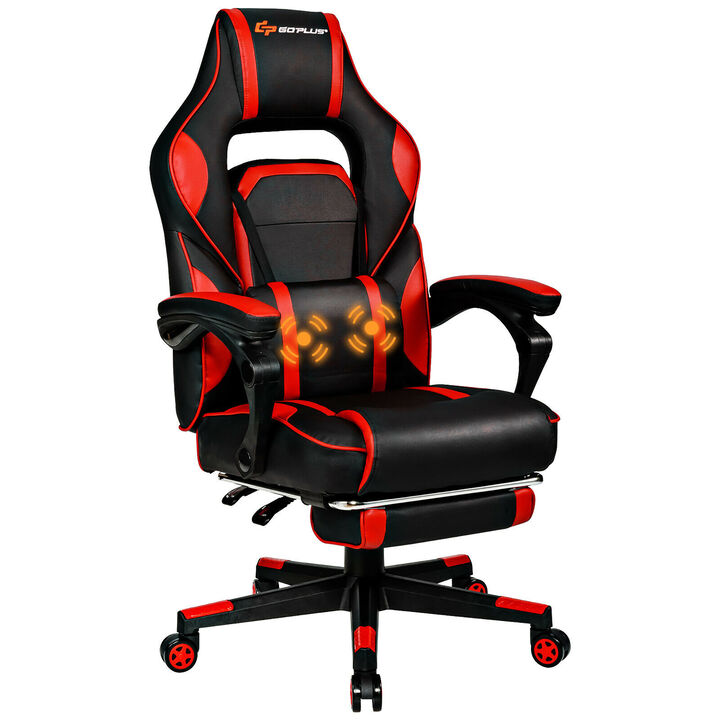 Goplus Massage Gaming Chair Reclining Racing Computer Office Chair with Footrest White