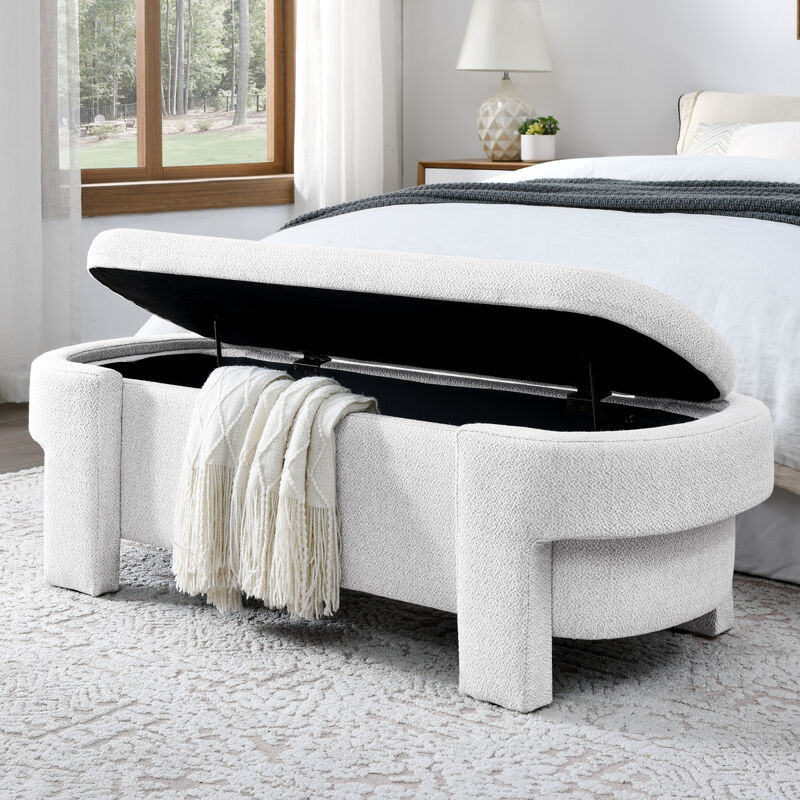 Linen Fabric Upholstered Bench With Large Storage Space For The Living Room, Entryway And Bed
