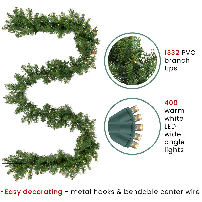 50' x 10" Pre-Lit Buffalo Fir Commercial Artificial Christmas Garland  Warm White Lights