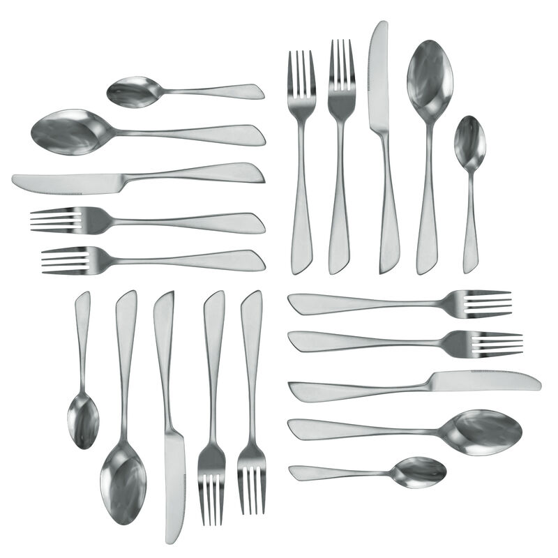 MegaChef Gibbous 20 Piece Flatware Utensil Set, Stainless Steel Silverware Metal Service for 4 in Silver