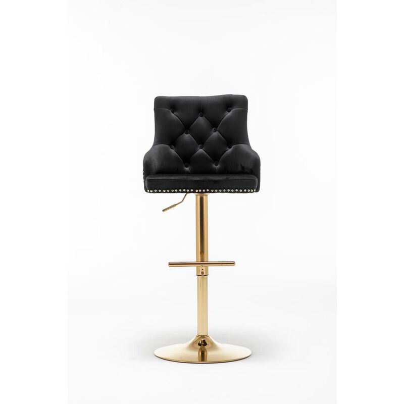 Brightcast 2-piece Velvet Tufted Gold Bar Stools in Black