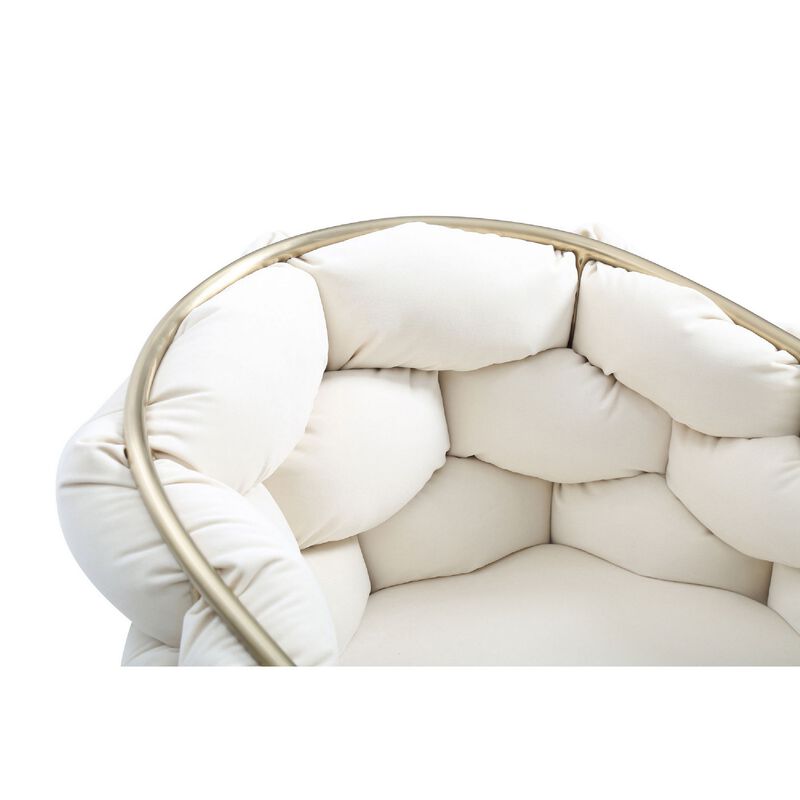 Cid 26 Inch Modern Curved Dining Chair, Bubble Tufted Back, Cream - Benzara