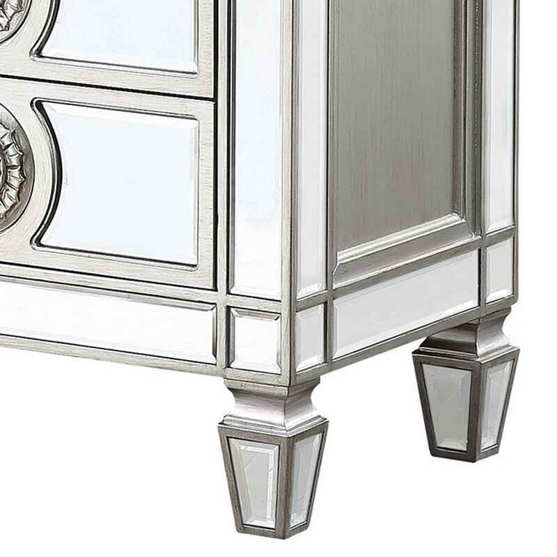 Server with 6 Mirrored Drawers and Medallion Front, Silver-Benzara