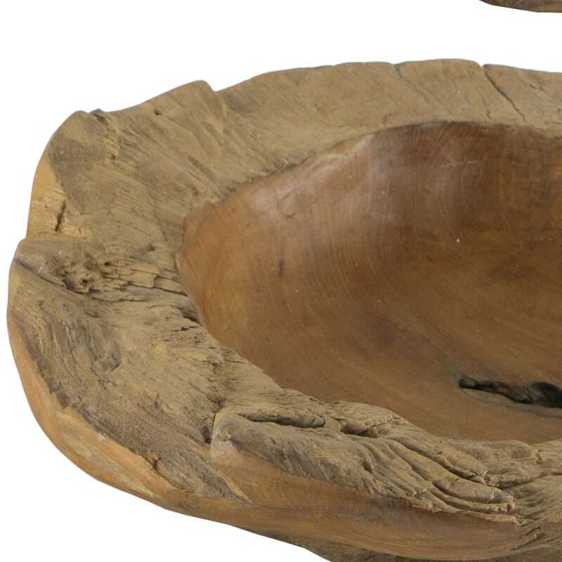 Set of 2 Decoratie Teak Wood Table Bowls, Brown, Natural Edge, Brown Finish - Benzara