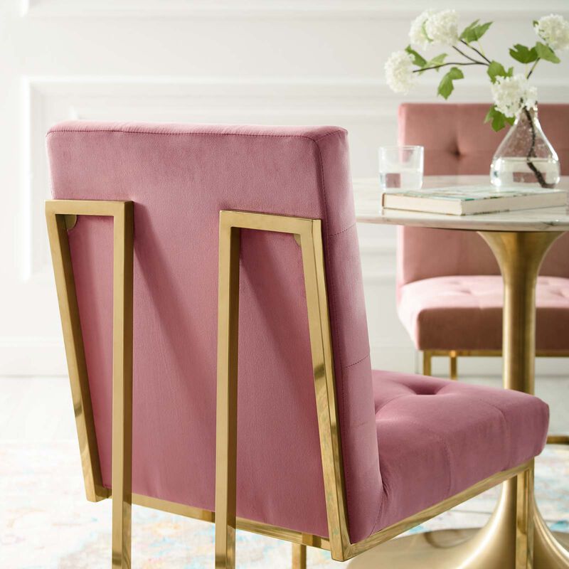 Modway Privy Performance Velvet Gold Stainless Steel Dining Chair in Gold Dusty Rose