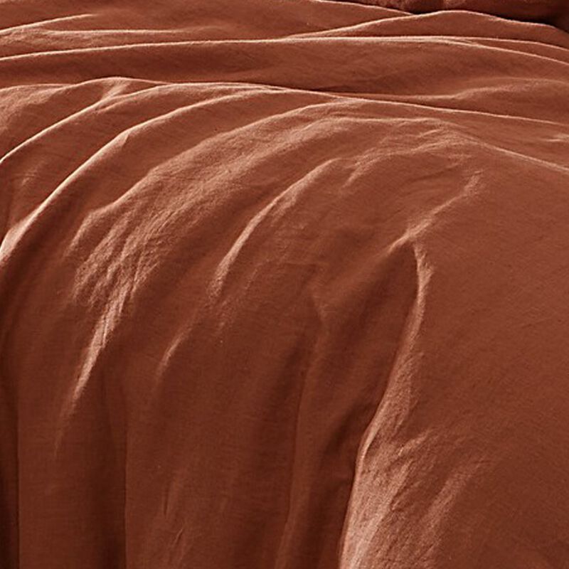 Edge 4 Piece King Size Duvet Comforter Set, Washed Linen, Rust Orange - Benzara