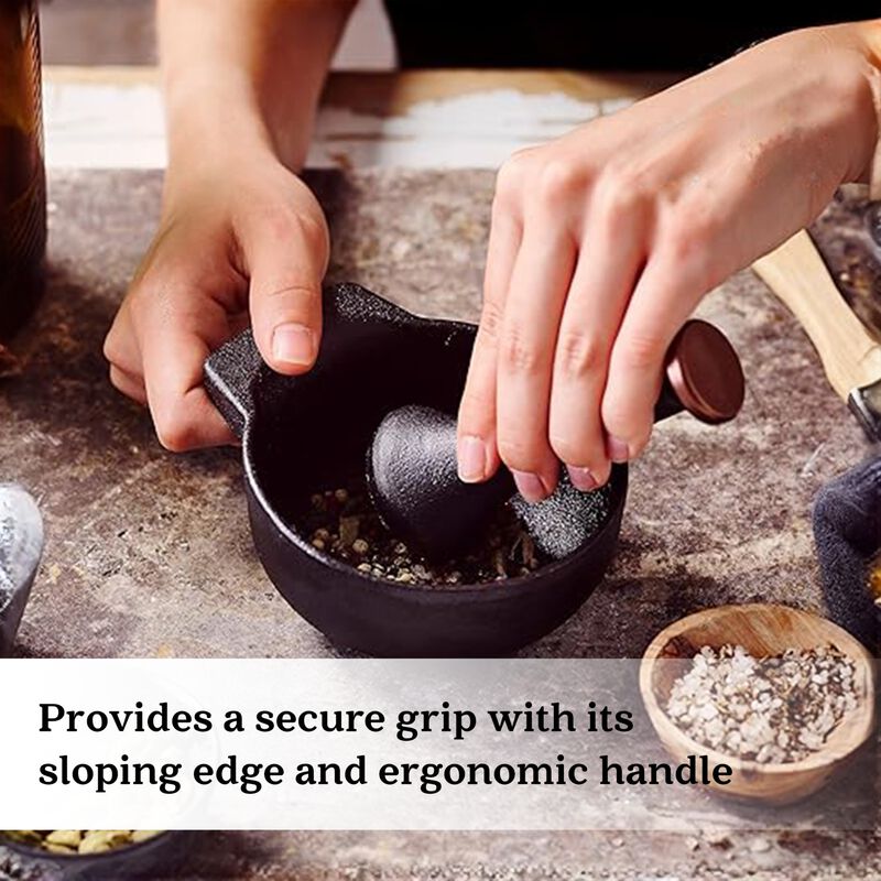 Alva Nori Enameled Cast Iron Mortar and Pestle Set 4" 2 C Easy to Clean Nonstick Manual Food Grinder, Non Toxic, Manual Crusher for Garlic, Nuts, Beans, Herbs & Spices, Small Kitchen Tools