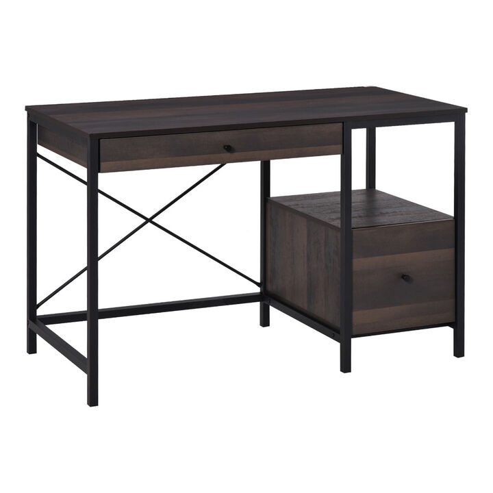 Walnut Brown Office Desk: PC Study Table with File Drawer