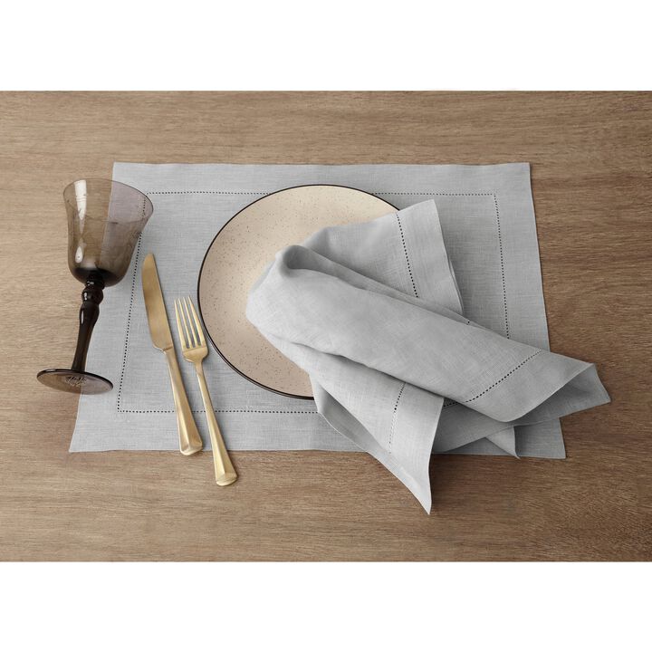 Solino Home 100% Pure Linen Dinner Napkins 20 x 20 Inch Set of 6 | Classic Hemstitch