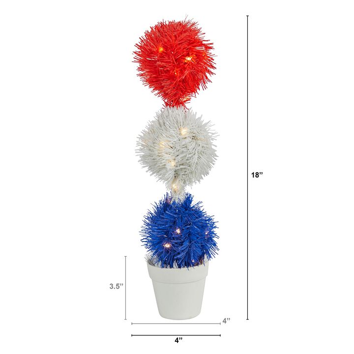Hivvago 18" Red, White and Blue â€œAmericana" Artificial Topiary Plant with 35 Warm LED Lights