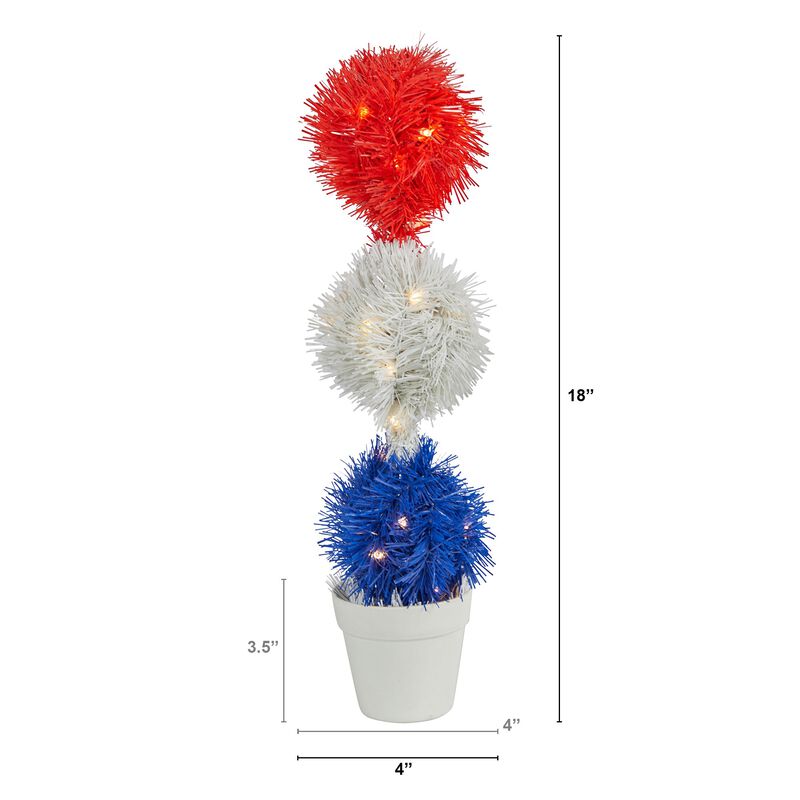 Hivvago 18" Red, White and Blue â€œAmericana" Artificial Topiary Plant with 35 Warm LED Lights