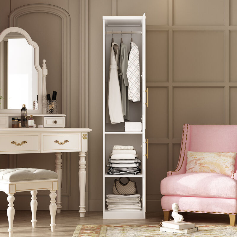 FUFU&GAGA Slim Armoire with Shelves and Hanging Rods for Compact Spaces (15.7" W x 19.3" D x 74.9" H) White