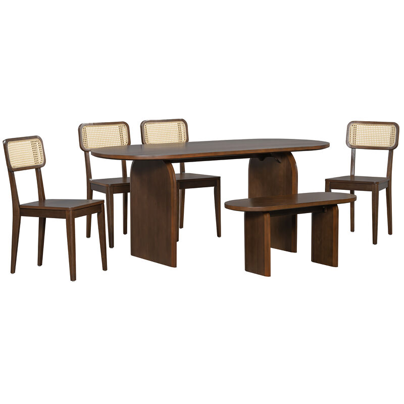 Merax 6 Pieces Table Chairs Bench Dining Set