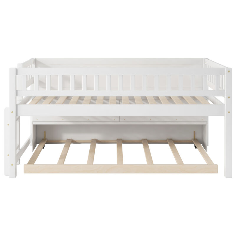 Merax Low Loft Bed with Storage Shelves and Trundl