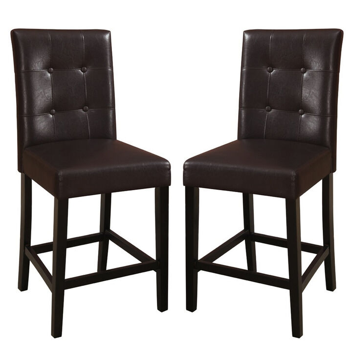 Wooden height chair With Button Tufted Back Set Of 2 Brown - Benzara