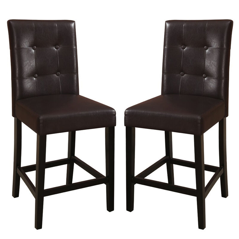 Wooden height chair With Button Tufted Back Set Of 2 Brown - Benzara