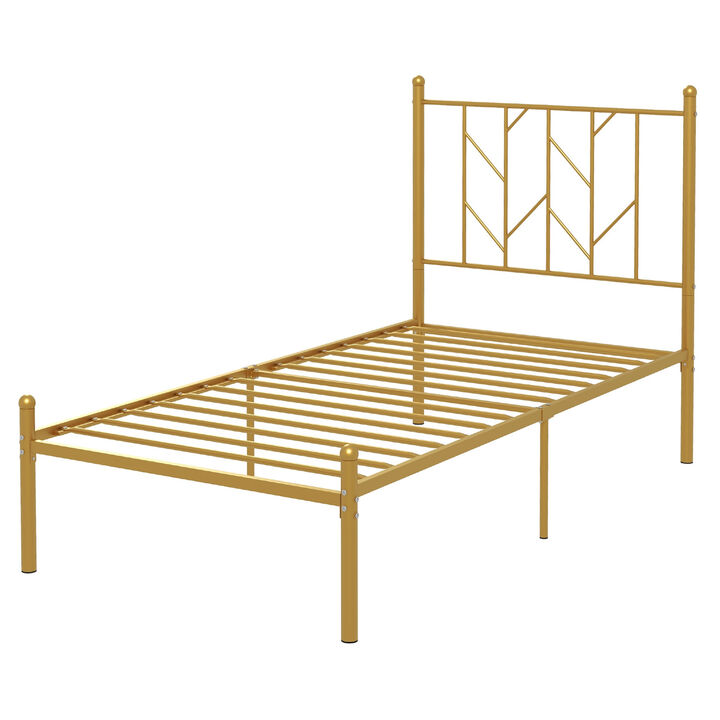 Metal Platform Bed Frame with Vintage Headboard