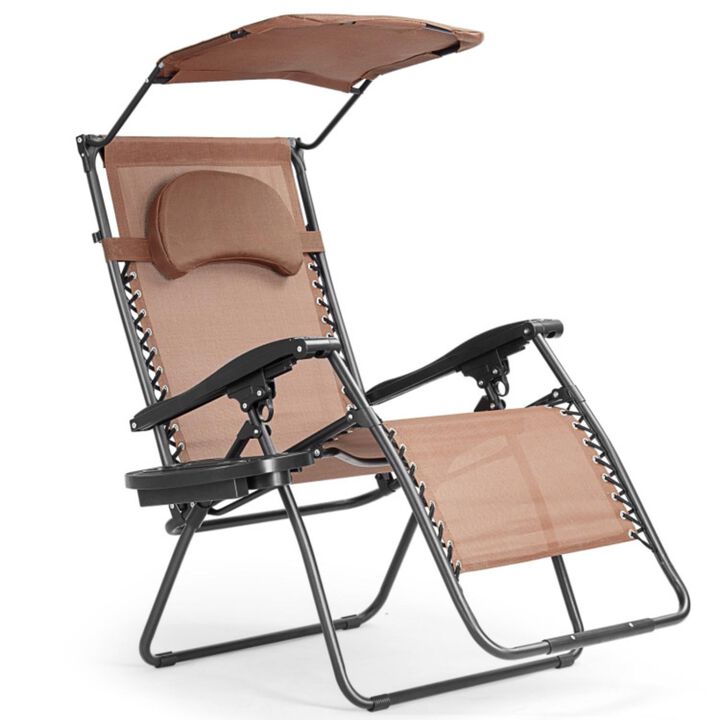 Hivvago Folding Recliner Lounge Chair with Shade Canopy Cup Holder