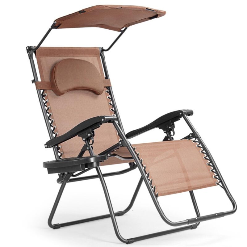 Hivvago Folding Recliner Lounge Chair with Shade Canopy Cup Holder