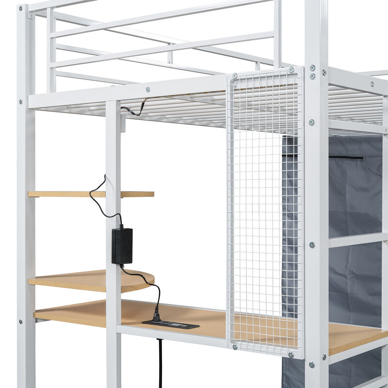 Merax Metal Loft Bed with Storage  and Wardrobe