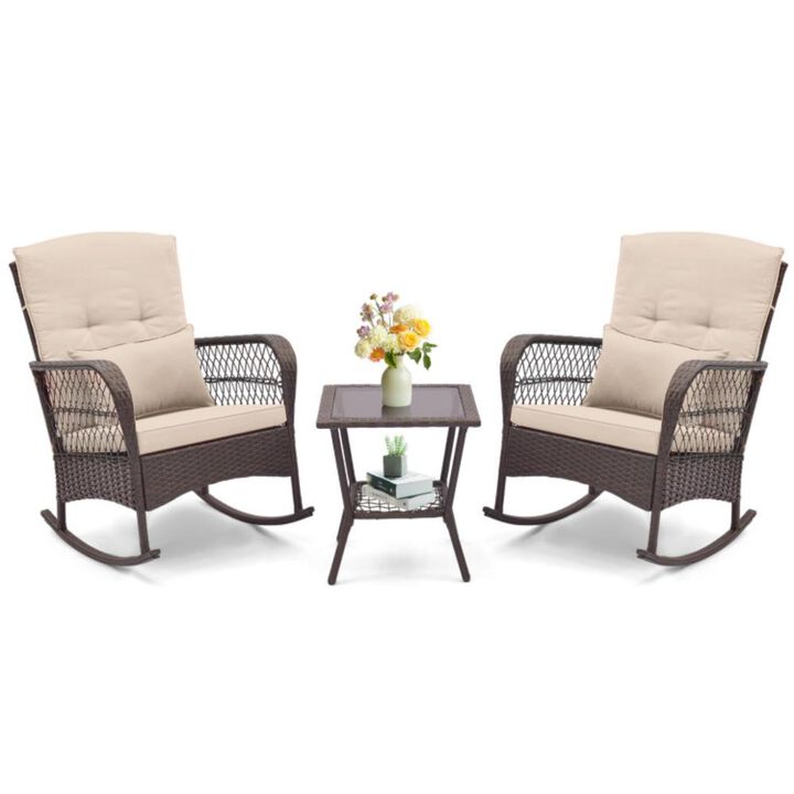 Hivvago 3 Pieces Rocking Bistro Set with 2-Tier Coffee Table