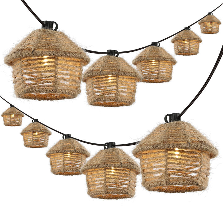 Maui Light Indoor/Outdoor Mid-Century Vintage Incandescent G40 Tiki Hut Hemp Rope Shaded String Lights