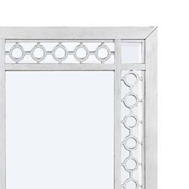 40 Inch Ornate Wood Mirror, Portrait, Round Cut Out Design, White-Benzara