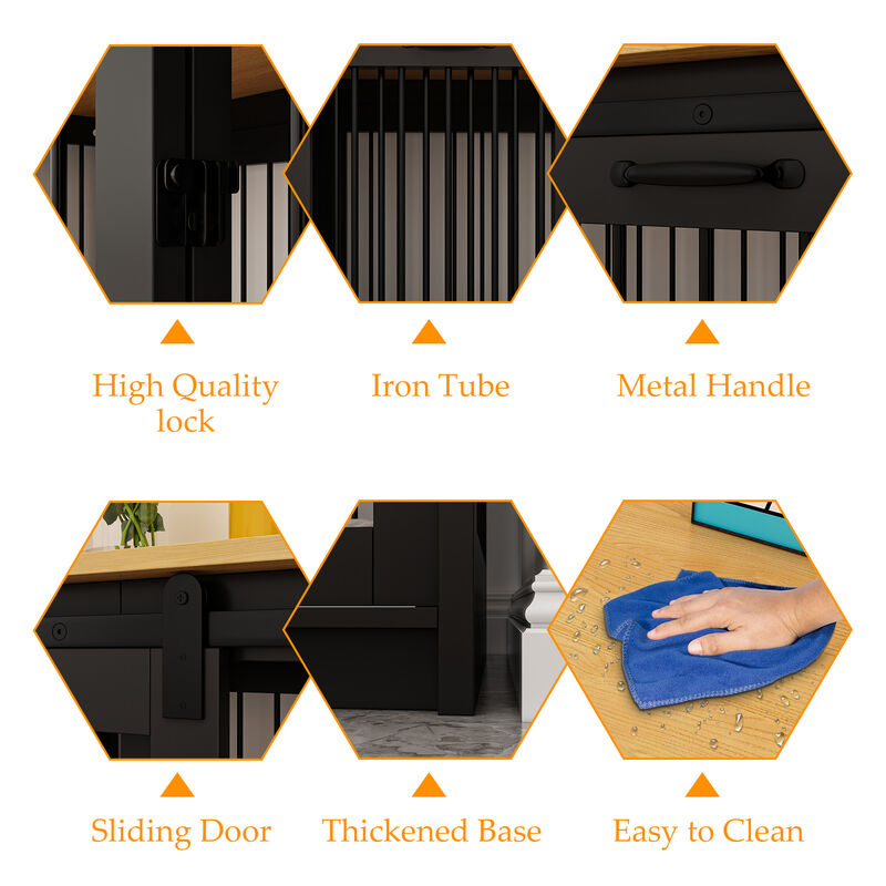 Large Wooden Dog House with Sliding door, Indoor Pet Dog Crate Cage for Large Medium Small Dogs, Black
