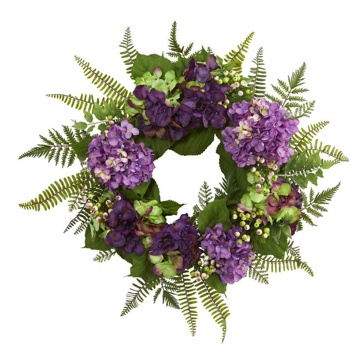 Hivvago 24" Hydrangea Berry Wreath - Purple