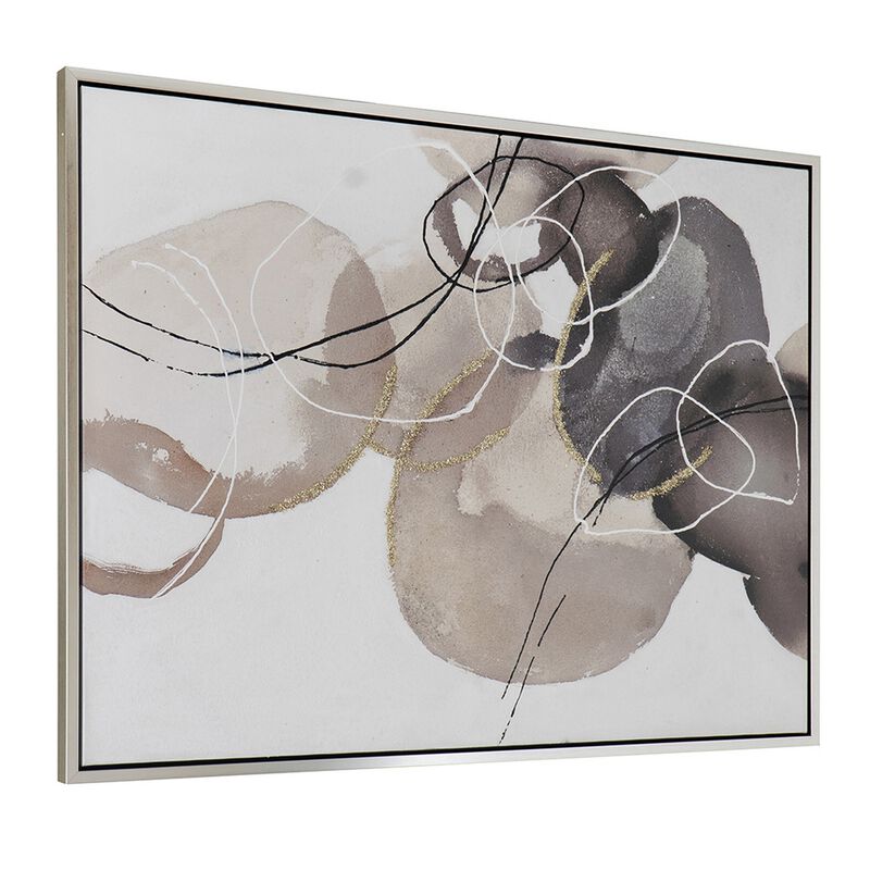 35 x 47 Landscape Abstract Art Watercolor Oil Painting, Mixed Gray, Brown - Benzara