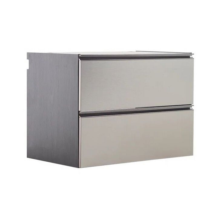 Osy Wall Mounted Garage Utility Cabinet, 2 Sliding Drawers, Gray, Chrome - Benzara