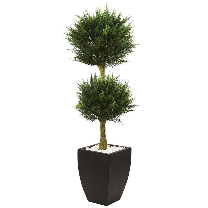 Hivvago Cypress Topiary with Black Planter UV Resistant (Indoor/Outdoor)