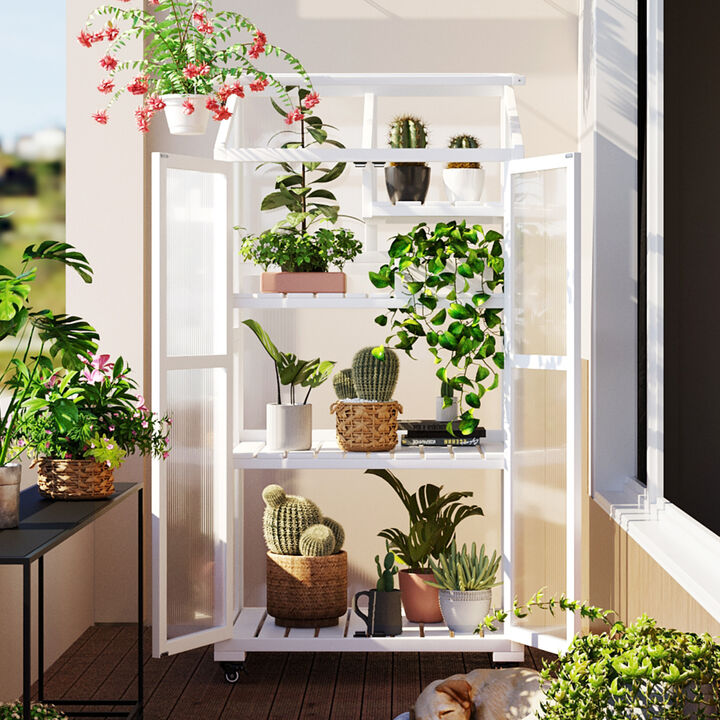62" Wood Greenhouse with Wheels & Adjustable Shelves