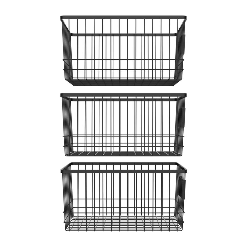 Oceanstar Metal Wire Organizer Bin Basket with Card Holder, Set of 3, Black