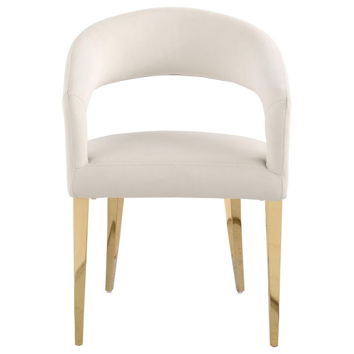 Liano Dining Chair Set of 2, Curved Open Back, Gold Legs, White Fabric - Benzara