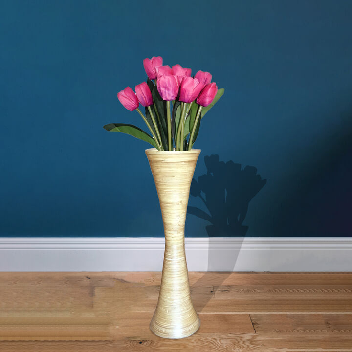 Decorative Modern Bamboo Display Floor Vase Hourglass Shape, 27 Inch Natural