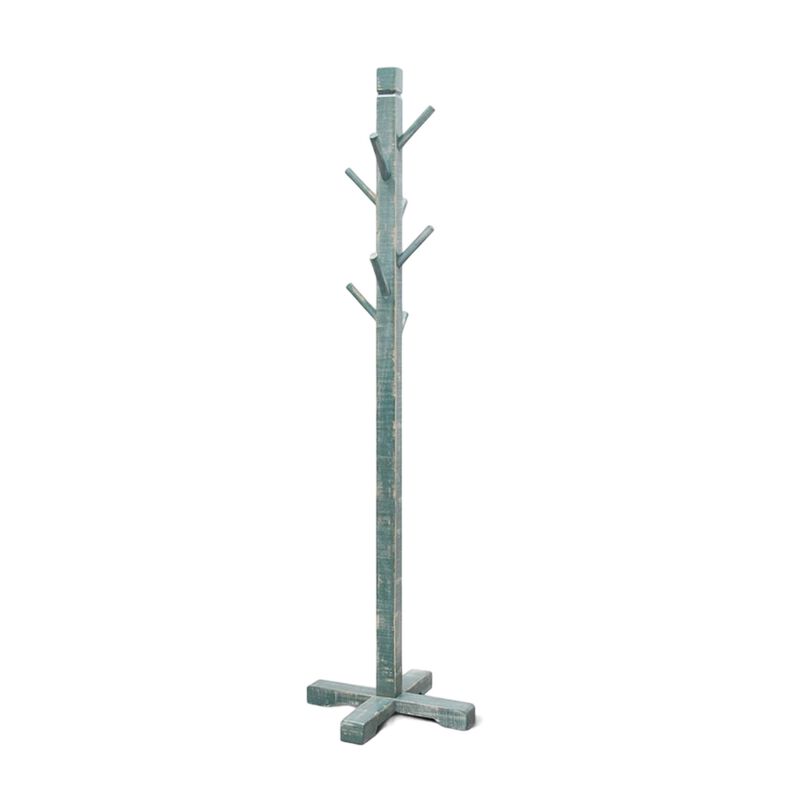 Rena Coat, Hat Rack Stand, 8 Wood Stems, 72 Inch Rustic Green Mahogany - Benzara