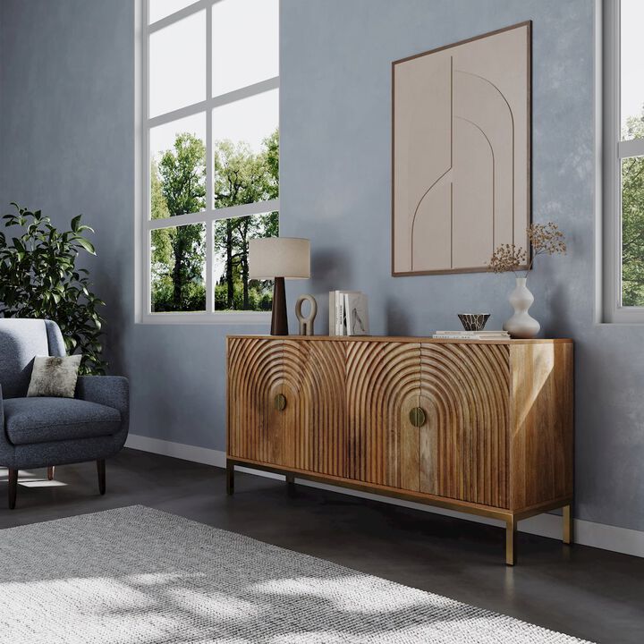 Jofran Asher 69 Solid Wood Mid-Century Modern Curved Arch Sideboard Cabinet