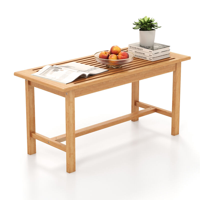 Patio Coffee Table  Rectangular Outside Side Table with Slatted Tabletop