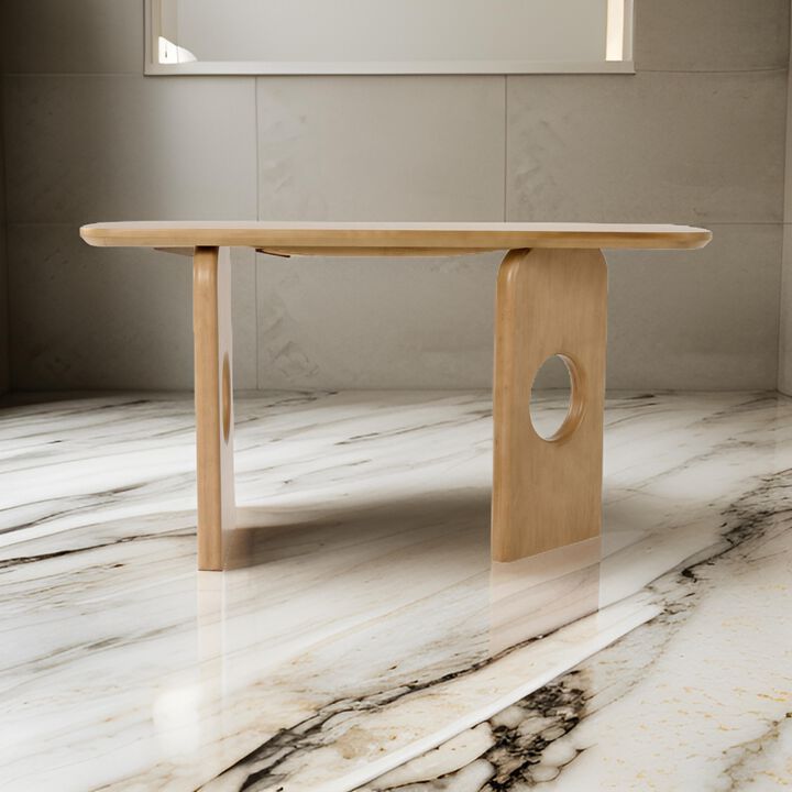 Noe Ohan 55 Inch Console Table, Rectangular, Light Brown Solid Rubberwood - Benzara