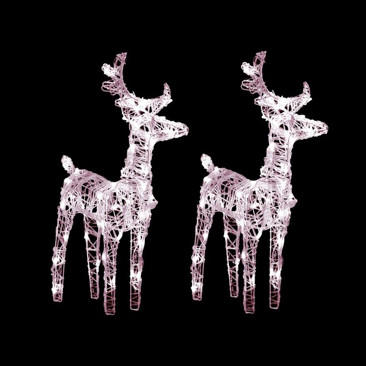Set of 2 Christmas Reindeer, Acrylic and 40 Warm White LED Lights - Benzara