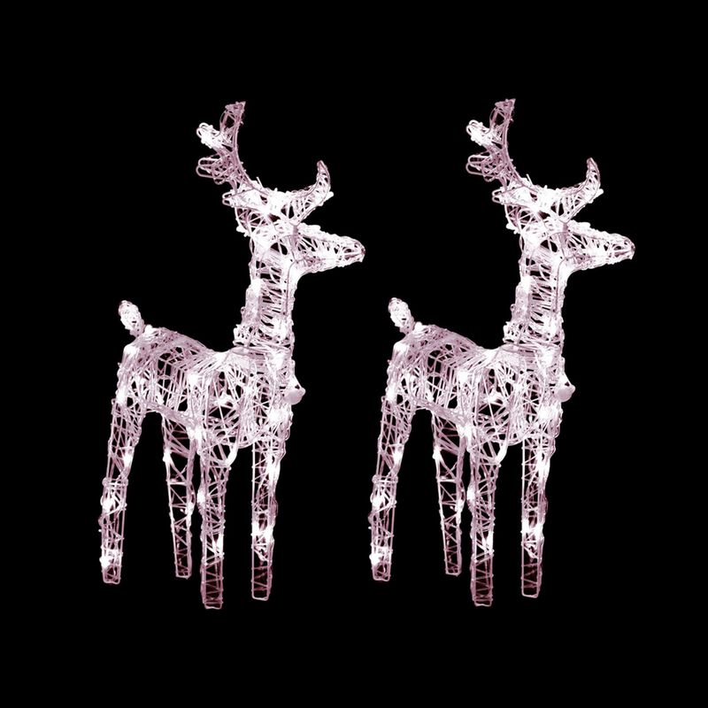 Set of 2 Christmas Reindeer, Acrylic and 40 Warm White LED Lights - Benzara